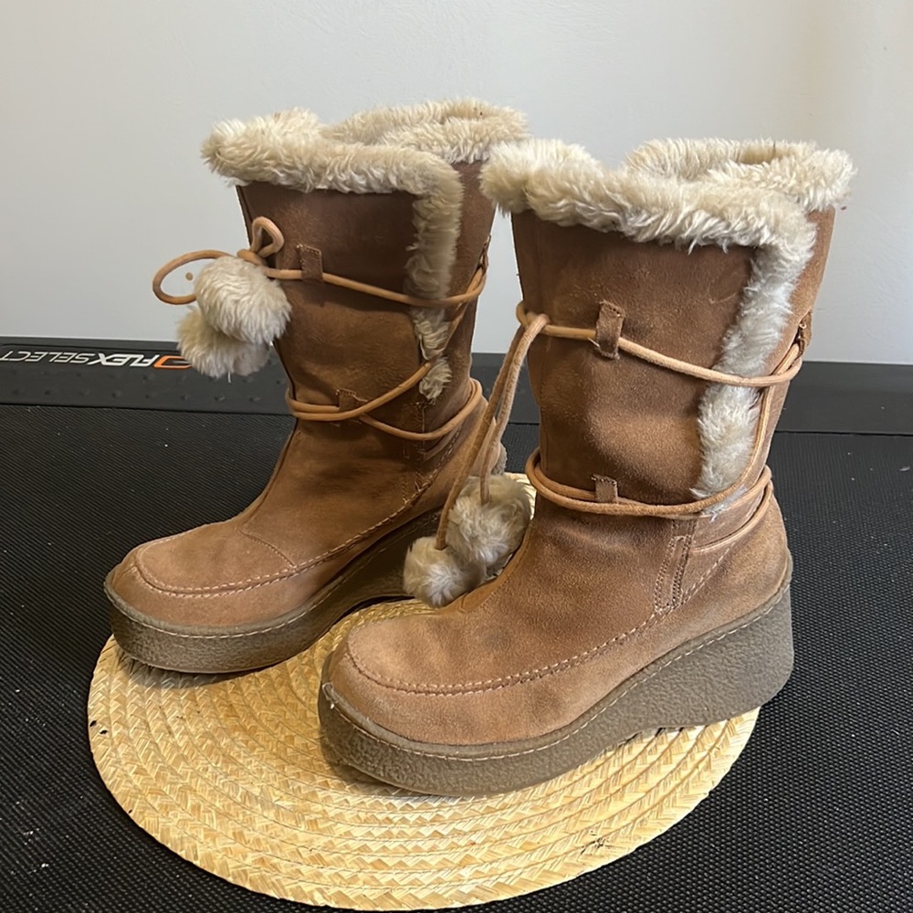 Spring Faux Shearling Slip-on  Chunky Platform Ankle Boot Size 37
